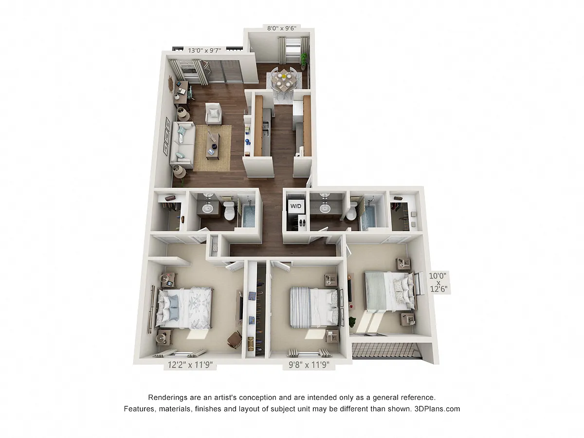 Floor plan 3 Bedroom, 2 Bath