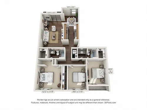 Floor plan 3 Bedroom, 2 Bath