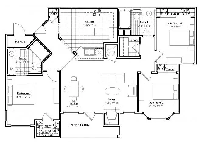 Floor plan Three-bedrooms Two baths