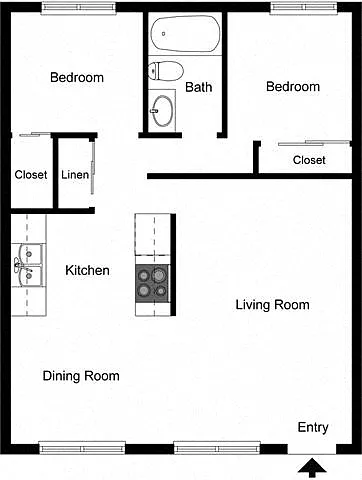 Floor plan 2 Bedroom 1 Bath