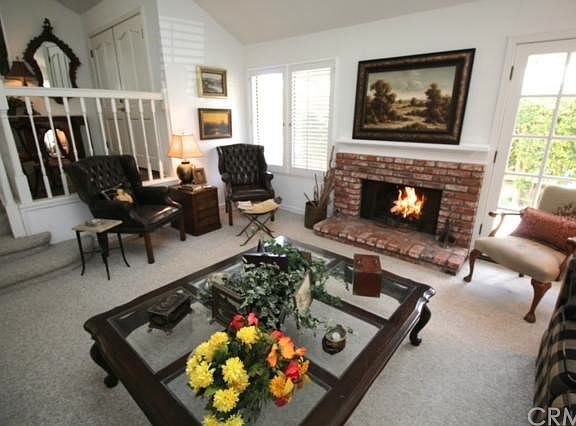 Living Room with wood burning fireplace