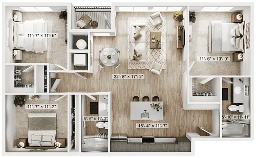 Floor plan 3BR/2BA - C1
