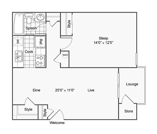 Floor plan 1 Bed 1 Bath