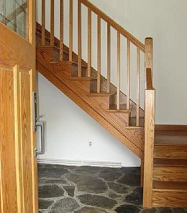 Stone entry & hardwood stairs