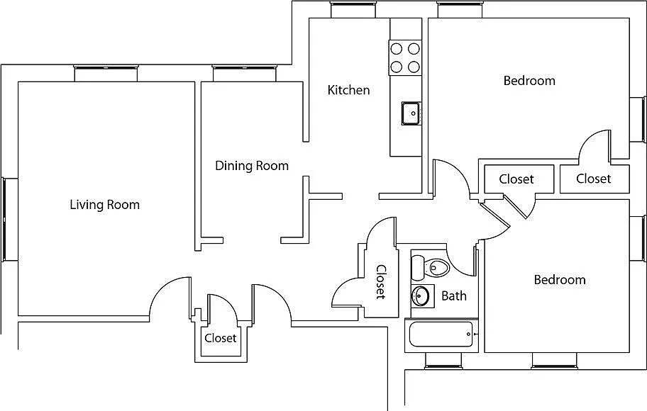 Floor plan Two Bed One Bath A