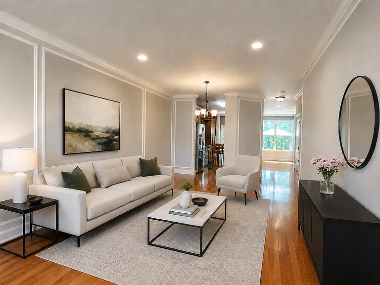 Sophisticated virtually staged living space with airy, modern appeal