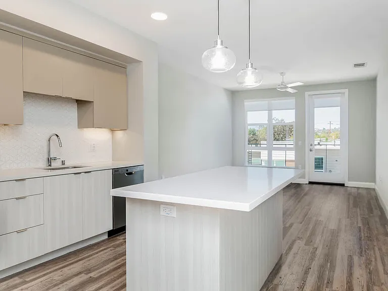Kitchen and Living Room with Balcony and Hard Surface Flooring