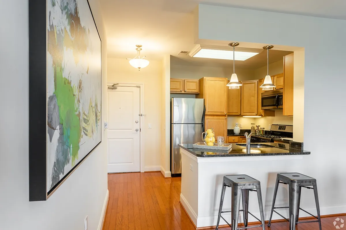 Model apartment kitchen - Fenestra at Rockville Town Square