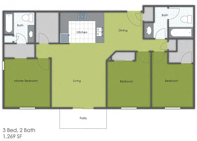 Floor plan 3 Bedroom 2 Bath A