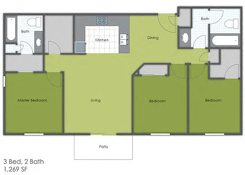 Floor plan 3 Bedroom 2 Bath A