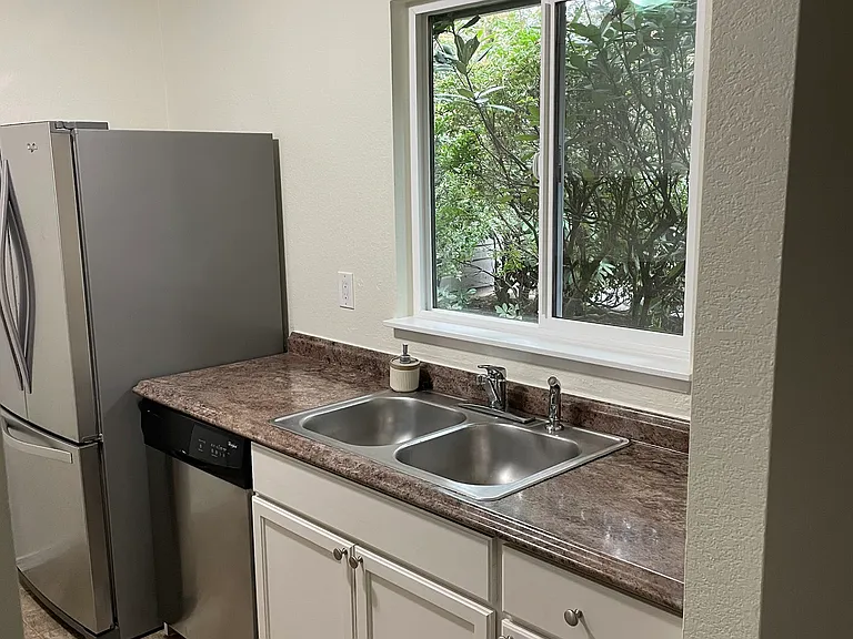 Kitchen View with Fridge and Dishwasher