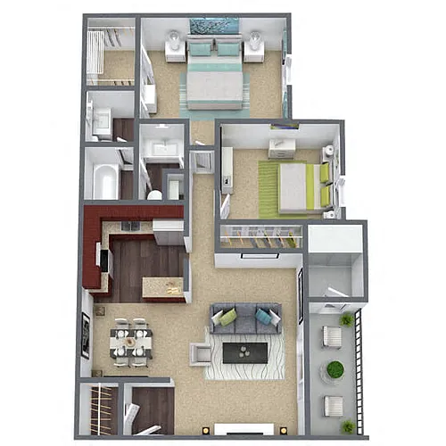 Floor plan B1: 2 Bed 2 Bath