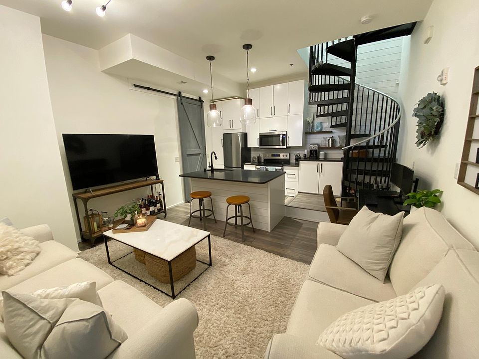 Kitchen and living room with large island