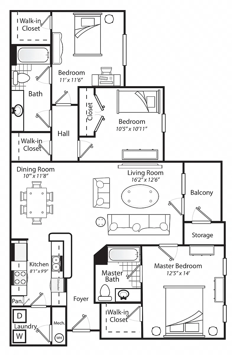Floor plan Three Bedroom Two Bathroom 60%