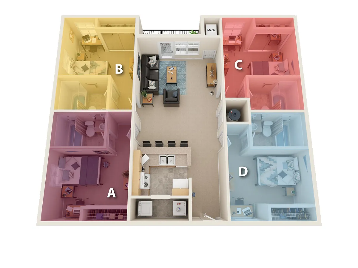 Floor plan By The Bed Pricing - Four Bedroom Small