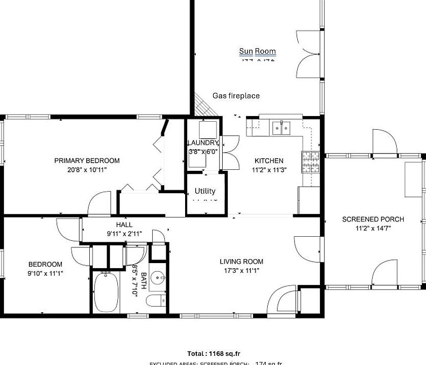 Floor Plan 1168 Sq.ft & 174 Sq.ft enclosed porch