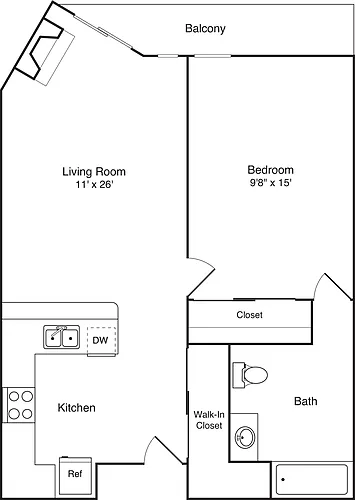 Floor plan 1 Bedroom D
