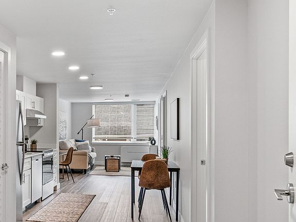Kitchen dining and living room staged