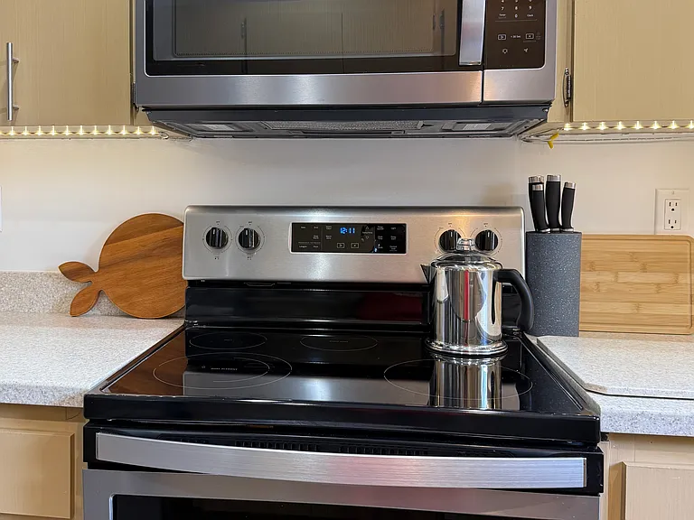 Electric stove and microwave.