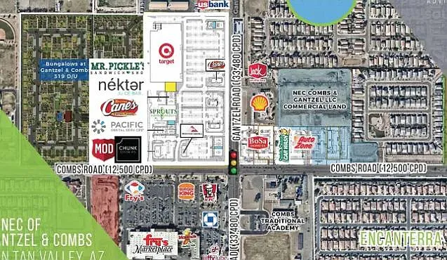 Neighborhood commercial map highlighting nearby retail and major road access.