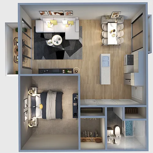 Floor plan 1 Bedroom, 1 Bathroom TC