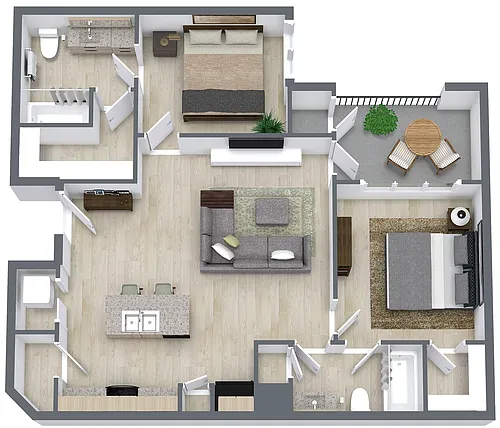 Floor plan Two Bed/Two Bath - 1006 sq ft - 60% AMI