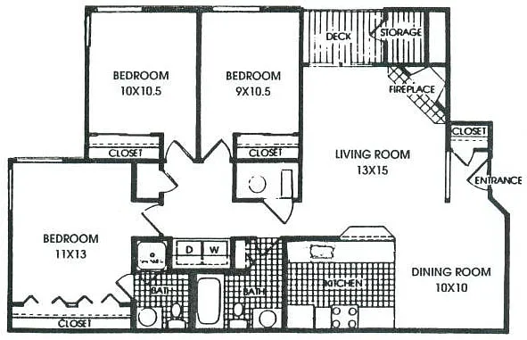 Floor plan Highline Terrace 3 Bedroom 2 Bath