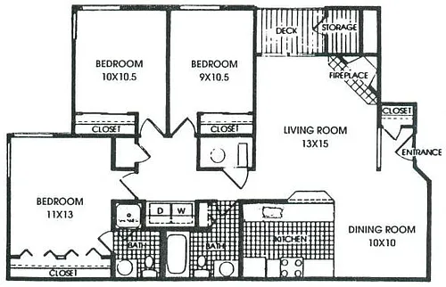 Floor plan Highline Terrace 3 Bedroom 2 Bath