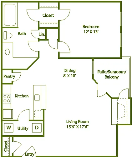 Floor plan 1 bed 1 bath E