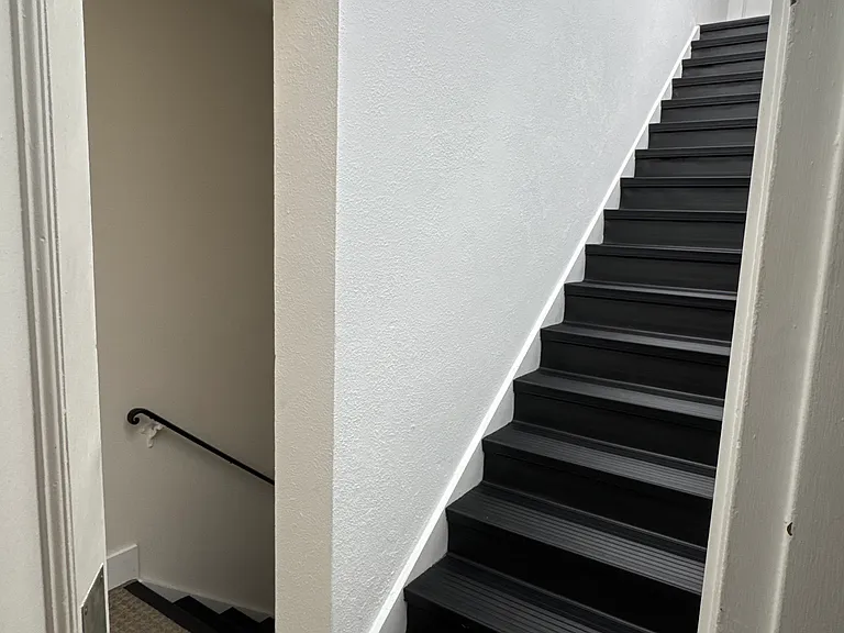stairs up to deck, down to exit
