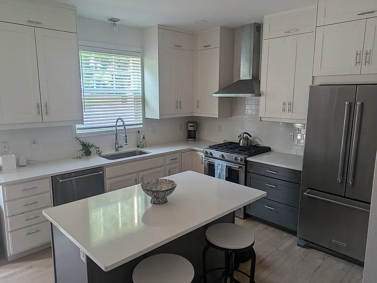 Gas stove, dual temp wine fridge, refrigerator with internal filtered water and wine holder