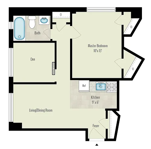 Floor plan 1 Bedroom + Den