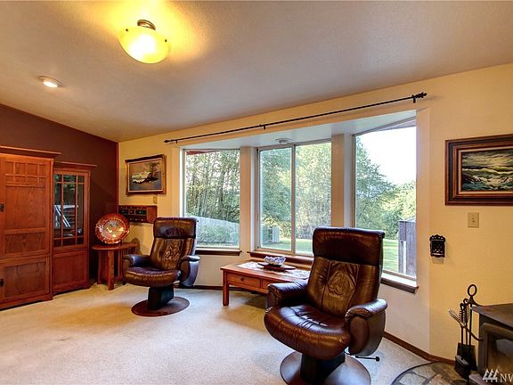 Vaulted ceilings and recessed lighting make this room light and airy. 