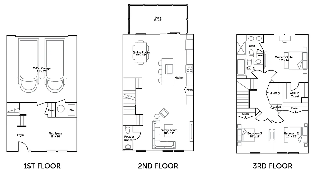 Floor plan Tydings - 2 Car Rear Entry Garage - 3 Bed / 2.5 Ba