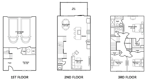 Floor plan Tydings 2 Car Rear - 3 Bed / 2.5 Bath TH