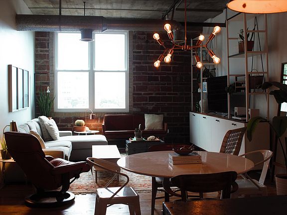 Open floor plan with living and dining area