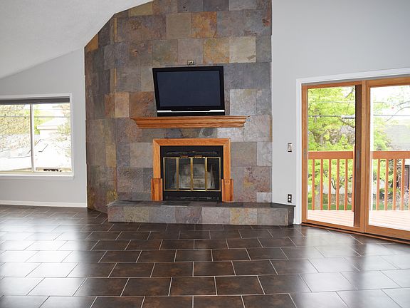 Fireplace lake view