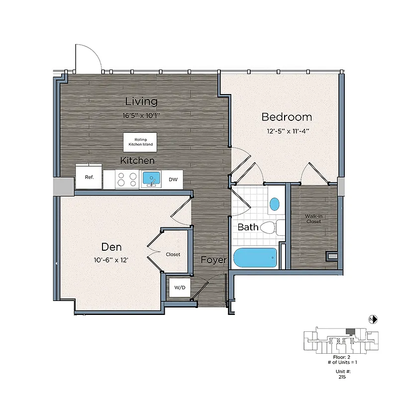 Floor plan One Bedroom + Den One Bath - Leo