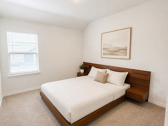 Carpeted room featuring a window with blinds, recessed lighting, and a neutral wall color