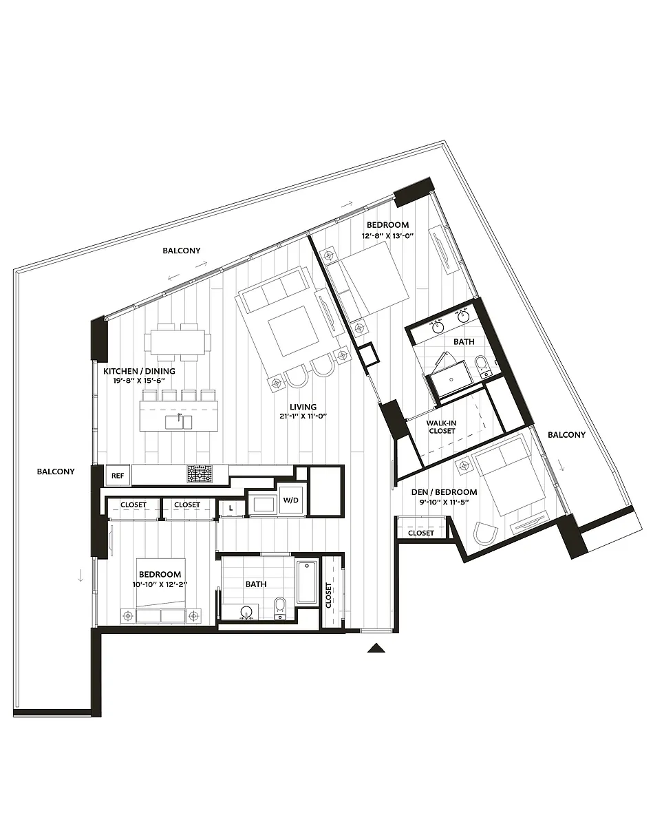 Floor plan 2 Bed/2 Bath Den-B3