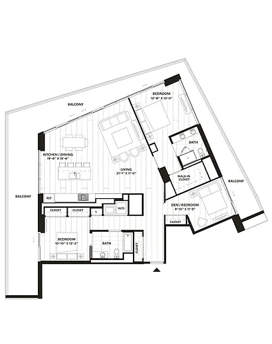Floor plan 2 Bed/2 Bath Den-B3
