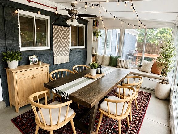 The sunroom makes for a fantastic dining area, reading room, or home office