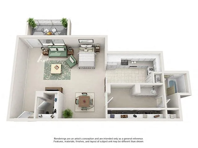 Floor plan Studio, 1 Bath 628 SF 01a