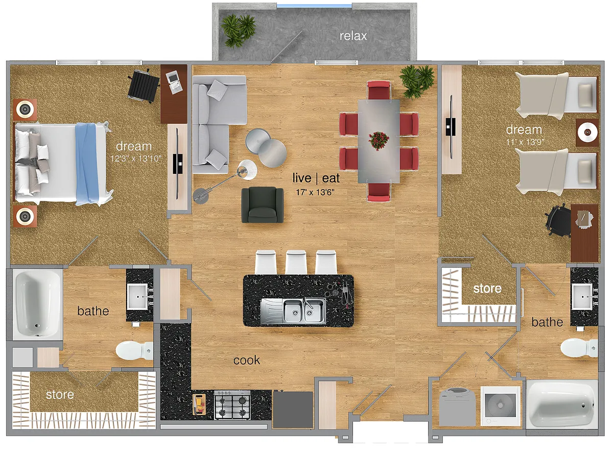 Floor plan Two-bedrooms Two-Baths