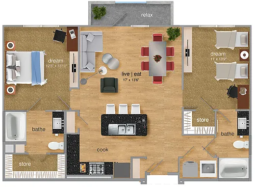 Floor plan Two-bedrooms Two-Baths