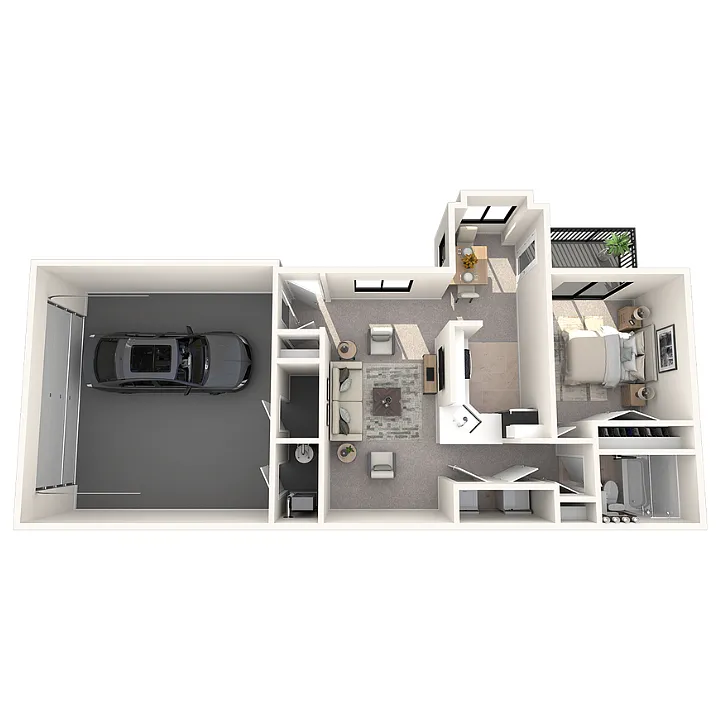 Floor plan 1 bedroom 1 bath w attached garage A1