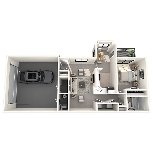 Floor plan 1 bedroom 1 bath w attached garage A1