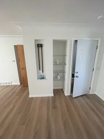 built in glass shelving