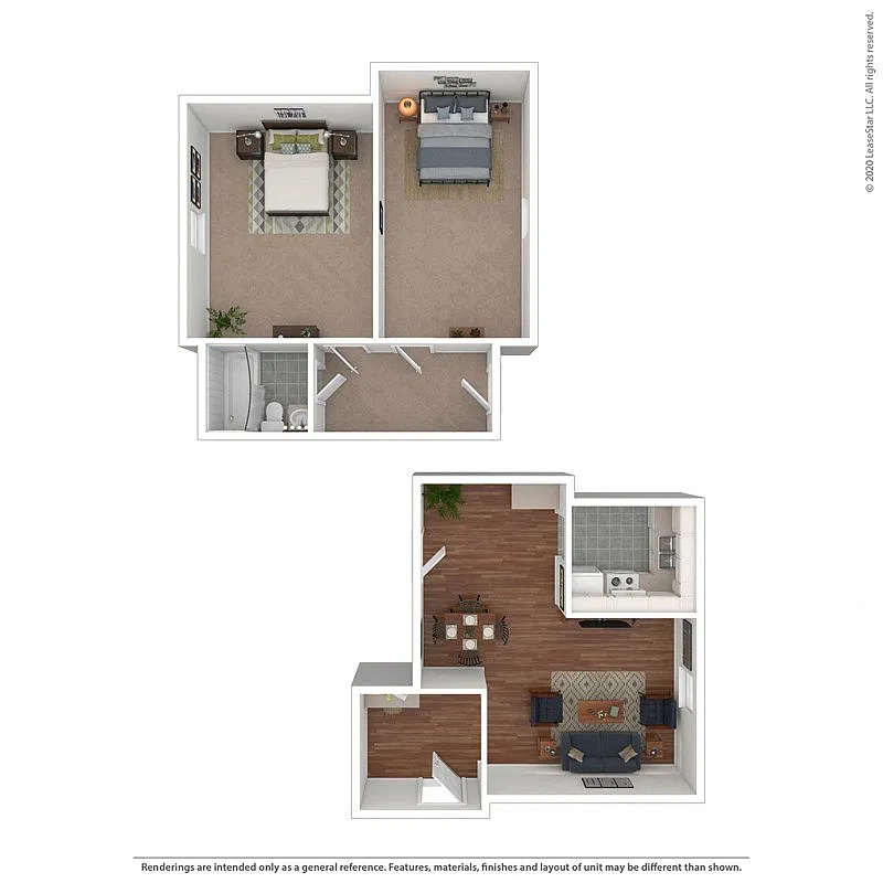 Floor plan 2 Bed 1 Bath Townhome- Affordable