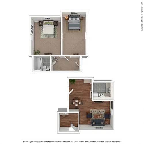 Floor plan 2 Bed 1 Bath Townhome- Affordable